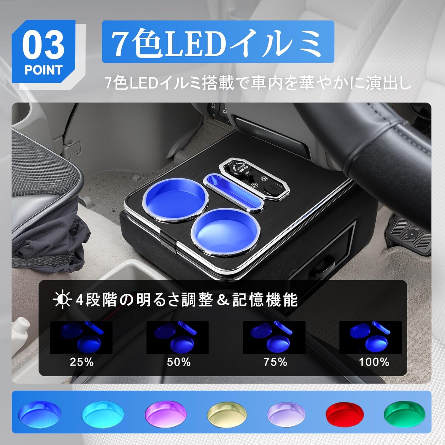 【12/4限定ポイント10倍】コンソールボックスエブリイバンDA17V専用設計スマートセンターコンソール内装パーツドリンクホルダー7色変換Type-CQC3.0USBポート付き小物収納大容量車用アクセサリー（エブリイワゴンDA17W/DA17V非対応）