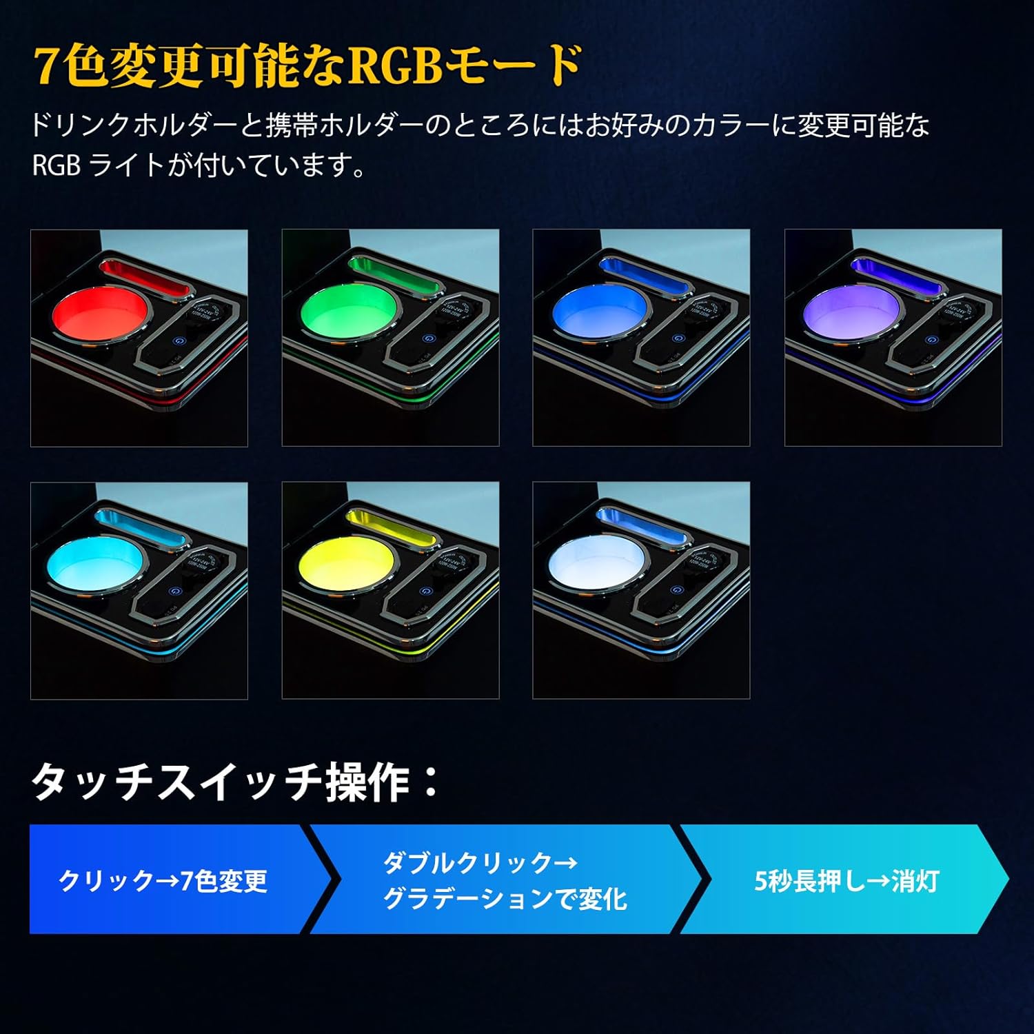 シエンタ170系コンソールボックスシエンタ10系呼吸ランプ七色変換シエンタアームレスト取付簡単大容量収納ドリンクホルダーUSBポート付きRGBled点灯取付簡単肘掛けPU素材シエンタ170系パーツSIENTA前後期H27.7~現行
