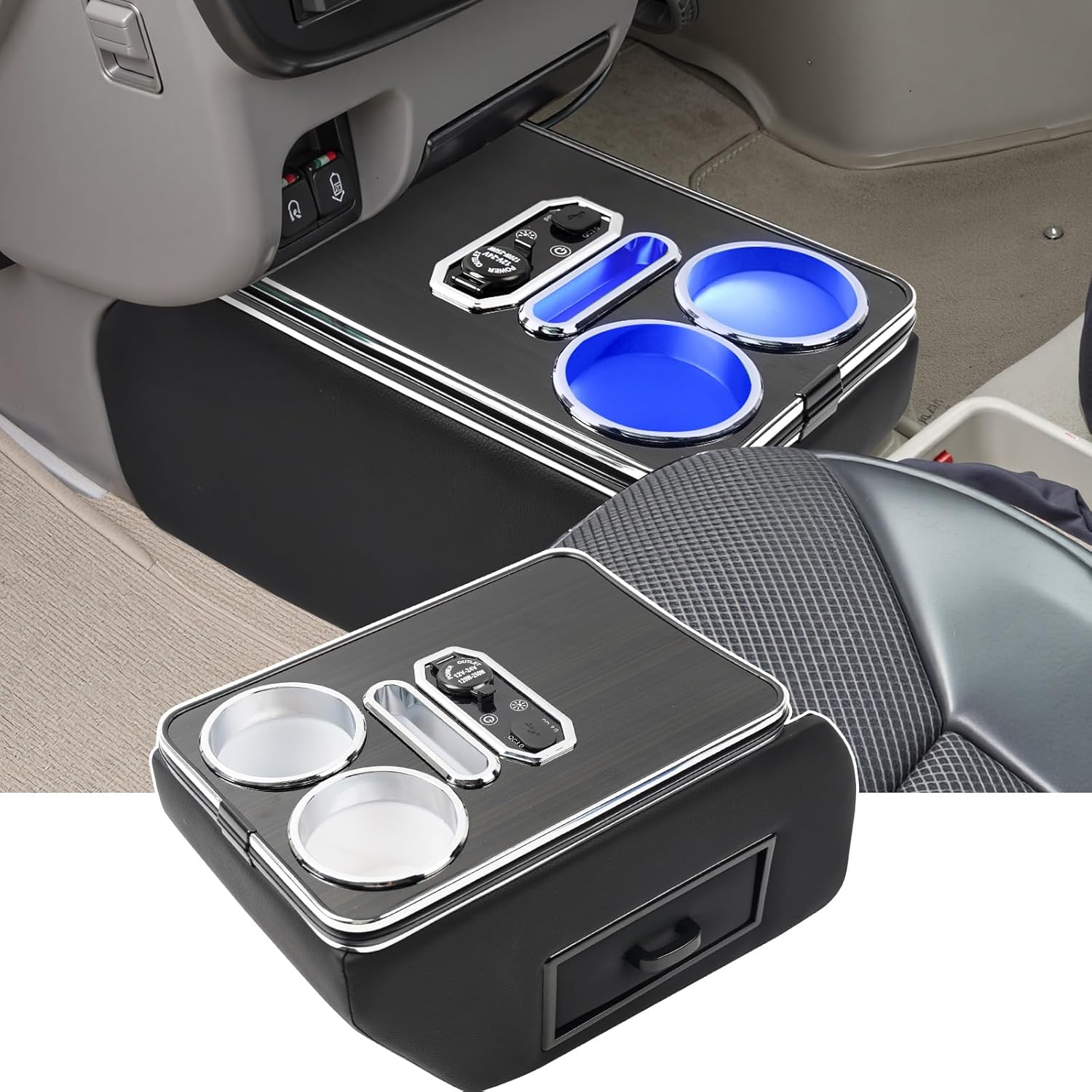 コンソールボックス エブリイバン DA17V 専用設計 スマートセンターコンソール 内装パーツ ドリンクホルダー 7色変換 Type-C QC3.0 USBポート付き 車用アクセサリー （エブリイワゴン DA17W / DA17V 非対応） e1